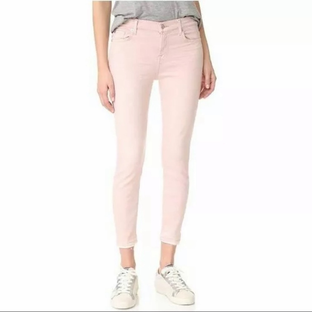 7 For All Mankind Pink Raw Hem Skinny Jeans
